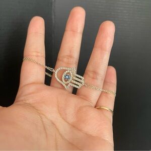 Sterling silver blue cz  hamsa bracelet 6 inch 1 inch extension